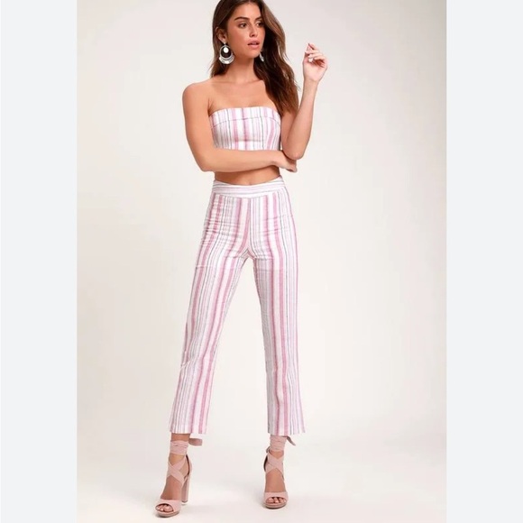 4SI3NNA Daria Striped Tie-Back BOW Strapless Crop Top in Pink Size Small NWOT S - Picture 6 of 12